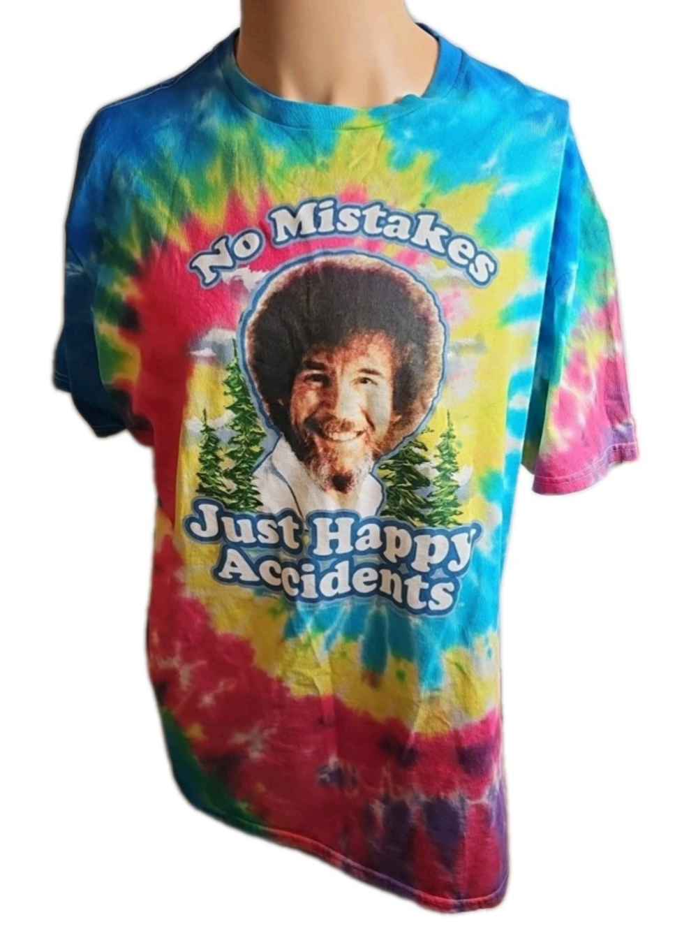 Bob Ross No Mistakes Just Happy Accidents Tie Dye T-Shirt Size XL New With Tags